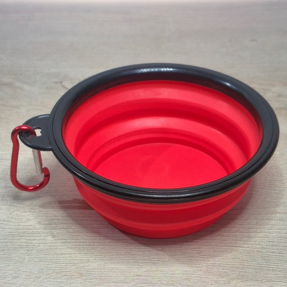 Collapsible Silicone Pet Bowl - Red with Black Rim